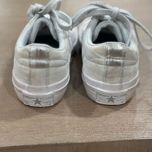 Converse Kids' Cream and Silver Sneakers